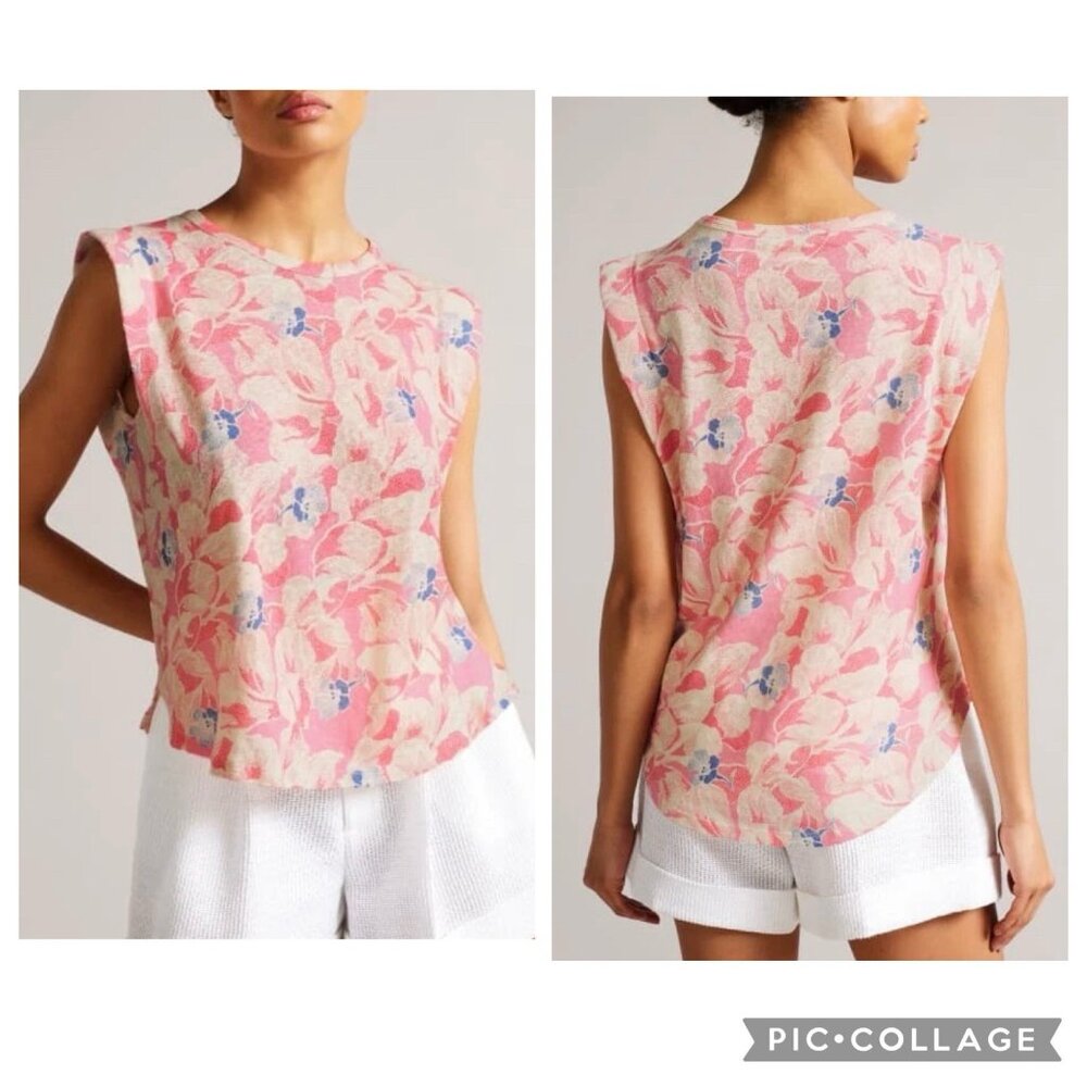 Ted Baker Pink Cream Floral Sleeveless Tee